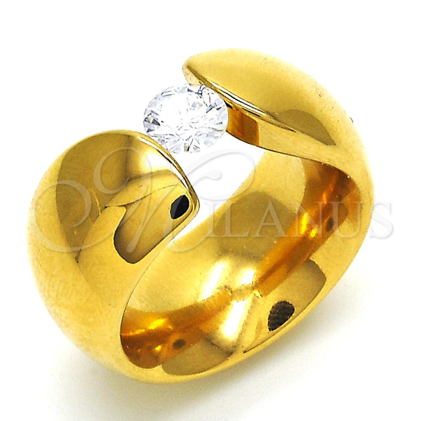 Anillo Multi Piedra 01.309.0001.09 Acero Inoxidable, con Blanca Zirconia Cubica, Pulido, Tono Dorado (Size 9)