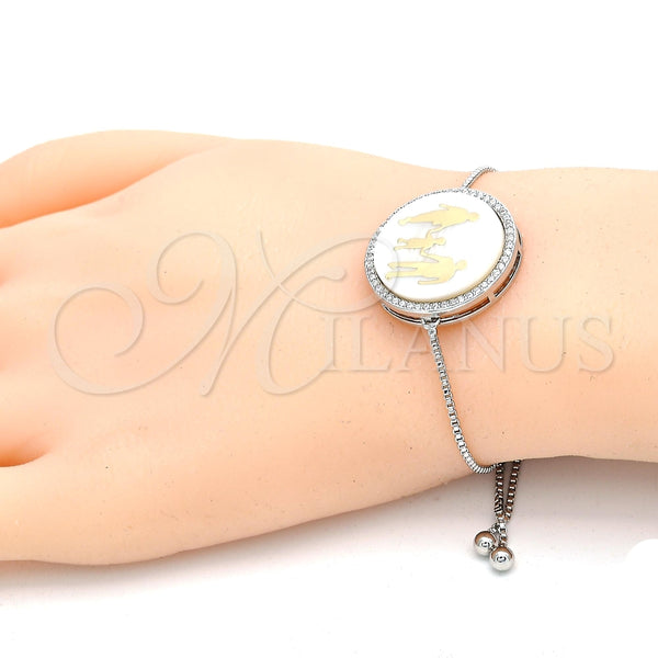 Pulsera Elegante 03.313.0011.1.10 Rodio Laminado, con Micro Pave Blanca, Pulido, Rodinado (Grosor 01 MM, 10 Pulgadas de Largo)