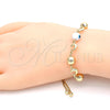 Pulsera Bolo Ajustable 03.63.1835.1.10 Oro Laminado, Diseño de Delfín y Ojo Griego, Esmaltado Blanco, Tono Dorado (01 MM Thickness, 10 Inches Length)