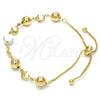 Pulsera Bolo Ajustable 03.63.1835.1.10 Oro Laminado, Diseño de Delfín y Ojo Griego, Esmaltado Blanco, Tono Dorado (01 MM Thickness, 10 Inches Length)