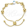 Pulsera Bolo Ajustable 03.63.1835.1.10 Oro Laminado, Diseño de Delfín y Ojo Griego, Esmaltado Blanco, Tono Dorado (01 MM Thickness, 10 Inches Length)
