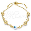 Pulsera Bolo Ajustable 03.63.1835.1.10 Oro Laminado, Diseño de Delfín y Ojo Griego, Esmaltado Blanco, Tono Dorado (01 MM Thickness, 10 Inches Length)
