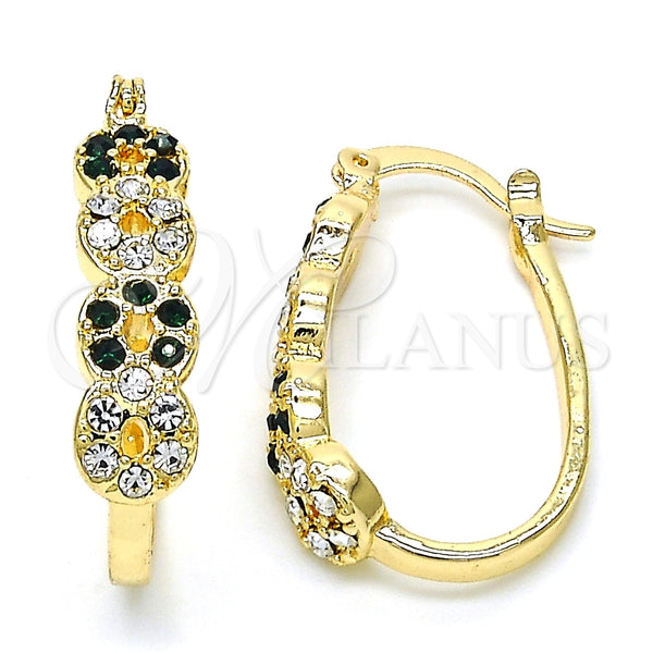 Argolla Pequeña 02.100.0069.2.15 Oro Laminado, con Verde and Blanca Cristal, Pulido, Tono Dorado