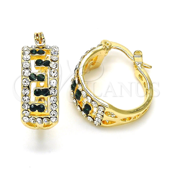 Argolla Pequeña 02.100.0077.2.15 Oro Laminado, con Verde and Blanca Cristal, Pulido, Tono Dorado