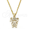 Collares con Dije 04.156.0115.20 Oro Laminado, Diseño de Niñita Pequeña, con Blanca Micro Pave, Pulido, Tono Dorado (02 MM Thickness, 20 Inches Length)