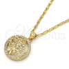 Collares con Dije 04.156.0117.20 Oro Laminado, Diseño de Ãrbol, con Blanca Zirconia Cubica, Pulido, Tono Dorado (02 MM Thickness, 20 Inches Length)