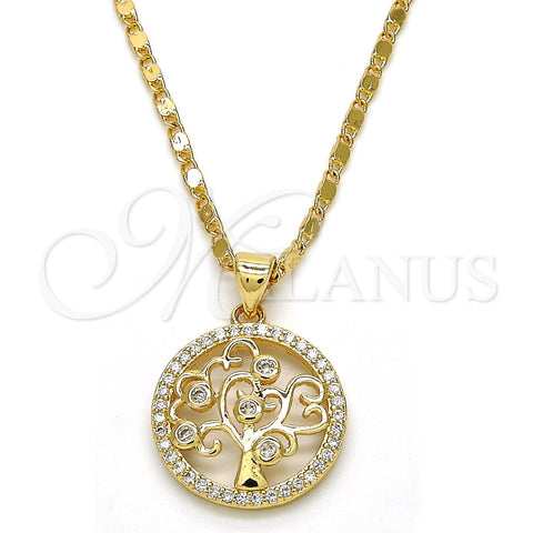 Collares con Dije 04.156.0117.20 Oro Laminado, Diseño de Ãrbol, con Blanca Zirconia Cubica, Pulido, Tono Dorado (02 MM Thickness, 20 Inches Length)