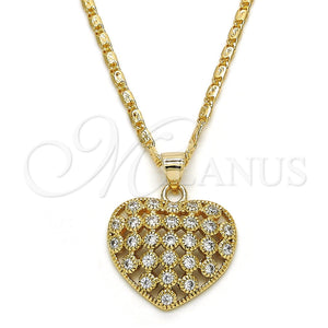 Collares con Dije 04.156.0118.20 Oro Laminado, Diseño de Corazón, con Blanca Micro Pave, Pulido, Tono Dorado (02 MM Thickness, 20 Inches Length)