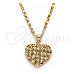 Collares con Dije 04.156.0118.20 Oro Laminado, Diseño de Corazón, con Micro Pave Blanca, Pulido, Tono Dorado (Grosor 02 MM, 20 Pulgadas de Largo)