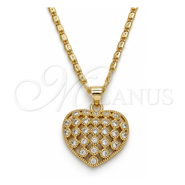 Collares con Dije 04.156.0118.20 Oro Laminado, Diseño de Corazón, con Micro Pave Blanca, Pulido, Tono Dorado (Grosor 02 MM, 20 Pulgadas de Largo)