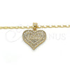 Collares con Dije 04.156.0076.1.20 Oro Laminado, Diseño de Corazón y Amor, con Blanca Micro Pave, Pulido, Tono Dorado (02 MM Thickness, 20 Inches Length)
