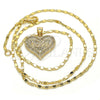 Collares con Dije 04.156.0076.1.20 Oro Laminado, Diseño de Corazón y Amor, con Blanca Micro Pave, Pulido, Tono Dorado (02 MM Thickness, 20 Inches Length)