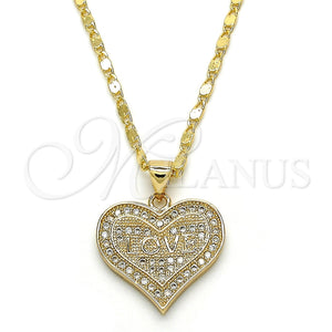 Collares con Dije 04.156.0076.1.20 Oro Laminado, Diseño de Corazón y Amor, con Blanca Micro Pave, Pulido, Tono Dorado (02 MM Thickness, 20 Inches Length)