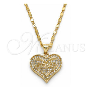 Collares con Dije 04.156.0076.1.20 Oro Laminado, Diseño de Corazón y Amor, con Micro Pave Blanca, Pulido, Tono Dorado (Grosor 02 MM, 20 Pulgadas de Largo)