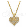 Collares con Dije 04.156.0076.1.20 Oro Laminado, Diseño de Corazón y Amor, con Micro Pave Blanca, Pulido, Tono Dorado (Grosor 02 MM, 20 Pulgadas de Largo)
