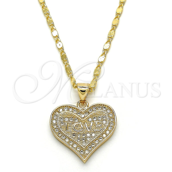 Collares con Dije 04.156.0076.1.20 Oro Laminado, Diseño de Corazón y Amor, con Blanca Micro Pave, Pulido, Tono Dorado (02 MM Thickness, 20 Inches Length)