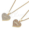 Collares con Dije 04.156.0076.1.20 Oro Laminado, Diseño de Corazón y Amor, con Blanca Micro Pave, Pulido, Tono Dorado (02 MM Thickness, 20 Inches Length)