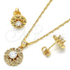 Juego de Arete y Dije de Adulto 10.156.0144 Oro Laminado, Diseño de Corazón, con Blanca Zirconia Cubica and Blanca Micro Pave, Pulido, Tono Dorado