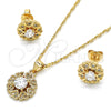 Juego de Arete y Dije de Adulto 10.156.0144 Oro Laminado, Diseño de Corazón, con Blanca Zirconia Cubica and Blanca Micro Pave, Pulido, Tono Dorado
