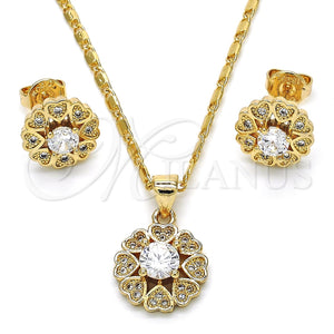 Juego de Arete y Dije de Adulto 10.156.0144 Oro Laminado, Diseño de Corazón, con Blanca Zirconia Cubica and Blanca Micro Pave, Pulido, Tono Dorado