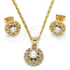 Juego de Arete y Dije de Adulto 10.156.0144 Oro Laminado, Diseño de Corazón, con Blanca Zirconia Cubica and Blanca Micro Pave, Pulido, Tono Dorado