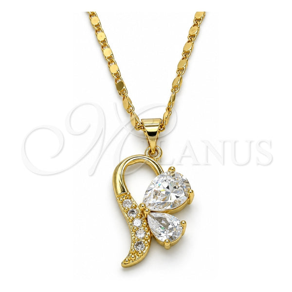 Collares con Dije 04.166.0004.18 Oro Laminado, Diseño de Gota, con Zirconia Cubica Blanca, Pulido, Tono Dorado (Grosor 02 MM, 18 Pulgadas de Largo)