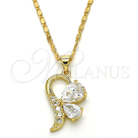 Collares con Dije 04.166.0004.18 Oro Laminado, Diseño de Gota, con Blanca Zirconia Cubica, Pulido, Tono Dorado (02 MM Thickness, 18 Inches Length)