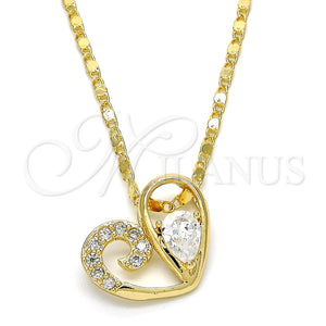 Collares con Dije 04.166.0005.18 Oro Laminado, Diseño de Corazón y Gota, con Blanca Zirconia Cubica, Pulido, Tono Dorado (02 MM Thickness, 18 Inches Length)
