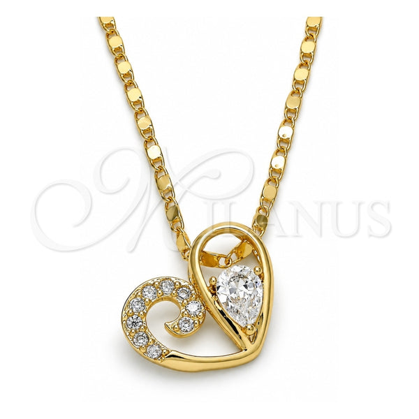 Collares con Dije 04.166.0005.18 Oro Laminado, Diseño de Corazón y Gota, con Zirconia Cubica Blanca, Pulido, Tono Dorado (Grosor 02 MM, 18 Pulgadas de Largo)