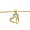 Collares con Dije 04.166.0008.18 Oro Laminado, Diseño de Corazón, con Blanca Zirconia Cubica, Pulido, Tono Dorado (02 MM Thickness, 18 Inches Length)