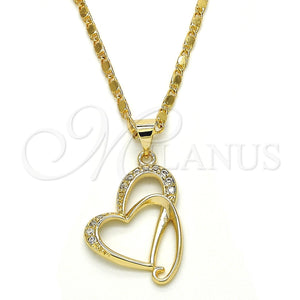 Collares con Dije 04.166.0008.18 Oro Laminado, Diseño de Corazón, con Blanca Zirconia Cubica, Pulido, Tono Dorado (02 MM Thickness, 18 Inches Length)