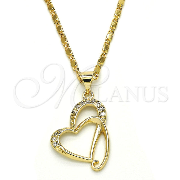 Collares con Dije 04.166.0008.18 Oro Laminado, Diseño de Corazón, con Blanca Zirconia Cubica, Pulido, Tono Dorado (02 MM Thickness, 18 Inches Length)