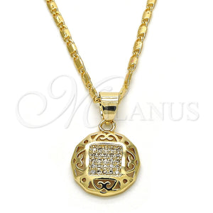 Collares con Dije 04.166.0011.20 Oro Laminado, con Blanca Micro Pave, Pulido, Tono Dorado (02 MM Thickness, 20 Inches Length)