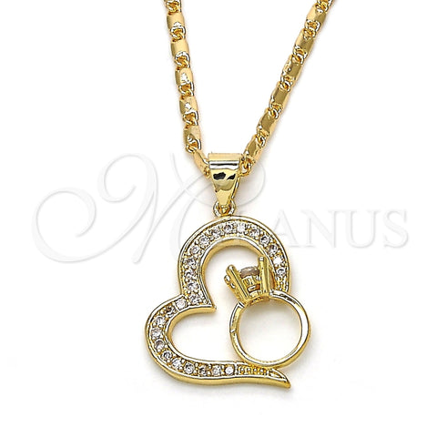 Collares con Dije 04.156.0103.1.20 Oro Laminado, Diseño de Corazón, con Blanca Micro Pave, Pulido, Tono Dorado (02 MM Thickness, 20 Inches Length)
