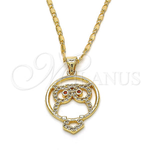 Collares con Dije 04.156.0108.1.20 Oro Laminado, Diseño de Búho, con Granate and Blanca Zirconia Cubica, Pulido, Tono Dorado (02 MM Thickness, 20 Inches Length)