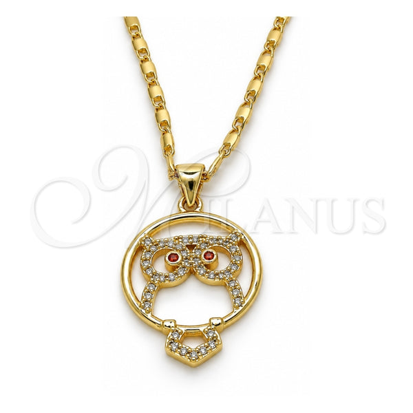 Collares con Dije 04.156.0108.1.20 Oro Laminado, Diseño de Búho, con Zirconia Cubica Granate y Blanca, Pulido, Tono Dorado (Grosor 02 MM, 20 Pulgadas de Largo)