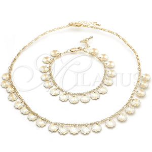 Collar y Pulsera 06.105.0001 Oro Laminado, Diseño de Flor, Pulido, Tono Dorado