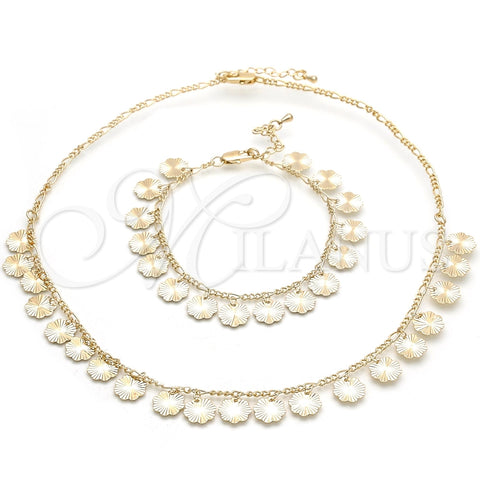 Collar y Pulsera 06.105.0001 Oro Laminado, Diseño de Flor, Pulido, Tono Dorado