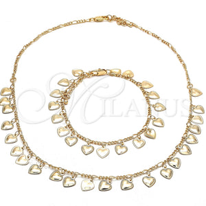 Collar y Pulsera 06.105.0002 Oro Laminado, Diseño de Corazón, Pulido, Tono Dorado