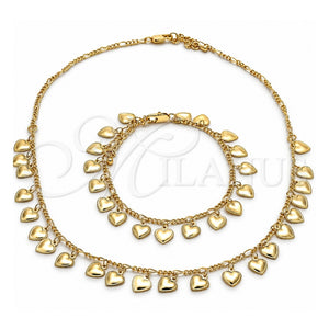 Collar y Pulsera 06.105.0002 Oro Laminado, Diseño de Corazón, Pulido, Tono Dorado