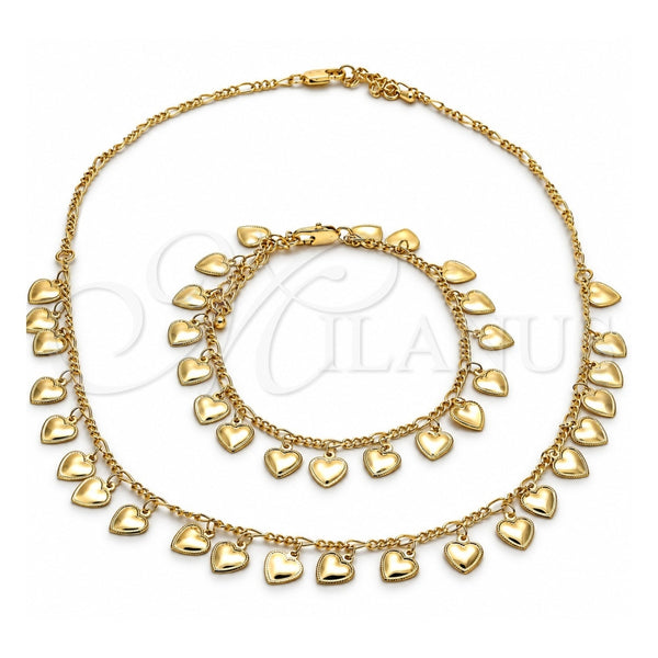 Collar y Pulsera 06.105.0002 Oro Laminado, Diseño de Corazón, Pulido, Tono Dorado