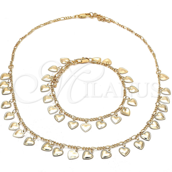 Collar y Pulsera 06.105.0002 Oro Laminado, Diseño de Corazón, Pulido, Tono Dorado