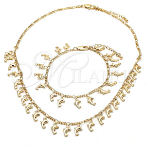 Collar y Pulsera 06.105.0003 Oro Laminado, Diseño de Delfín, Pulido, Tono Dorado
