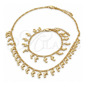 Collar y Pulsera 06.105.0003 Oro Laminado, Diseño de Delfín, Pulido, Tono Dorado