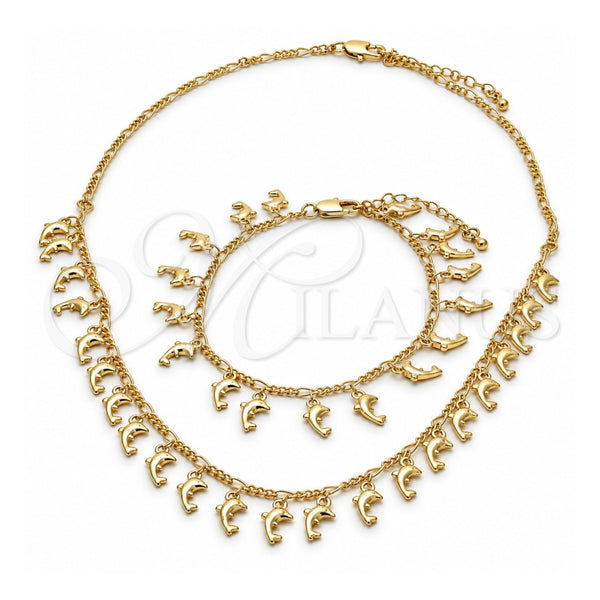 Collar y Pulsera 06.105.0003 Oro Laminado, Diseño de Delfín, Pulido, Tono Dorado
