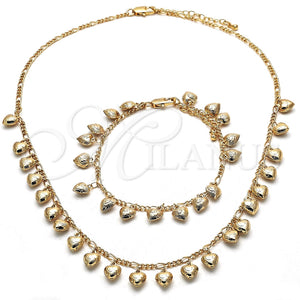 Collar y Pulsera 06.105.0005 Oro Laminado, Diseño de Corazón, Pulido, Tono Dorado