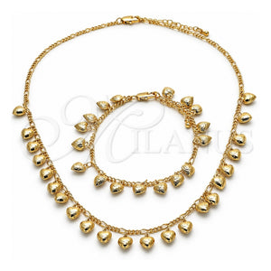 Collar y Pulsera 06.105.0005 Oro Laminado, Diseño de Corazón, Pulido, Tono Dorado