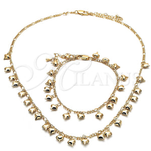 Collar y Pulsera 06.105.0004 Oro Laminado, Diseño de Corazón, Pulido, Tono Dorado