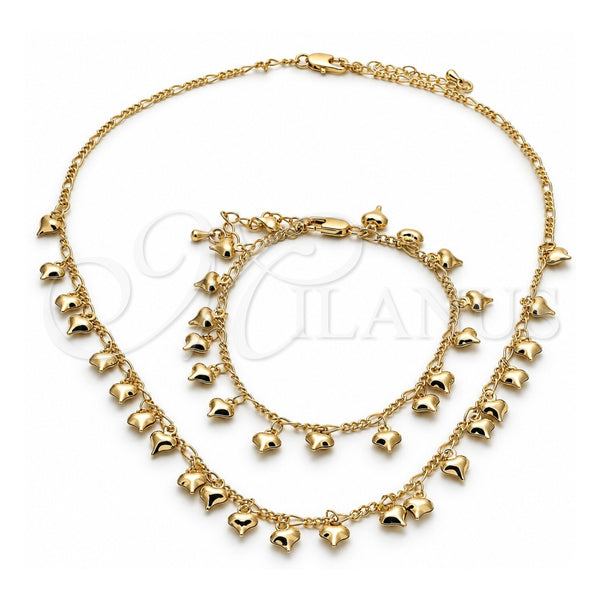 Collar y Pulsera 06.105.0004 Oro Laminado, Diseño de Corazón, Pulido, Tono Dorado