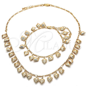 Collar y Pulsera 06.105.0006 Oro Laminado, Diseño de Corazón, Pulido, Tono Dorado